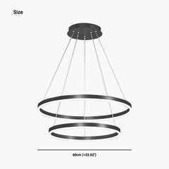 Minimalist Black LED Loop Ring Aluminum Chandelier 2 Circle Size