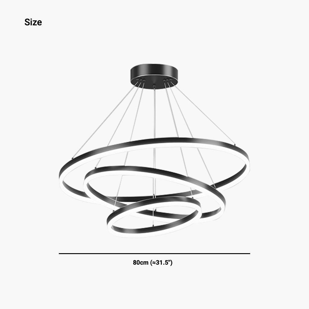 Minimalist Black LED Loop Ring Aluminum Chandelier 3 Circle Size