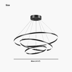 Minimalist Black LED Loop Ring Aluminum Chandelier 3 Circle Size