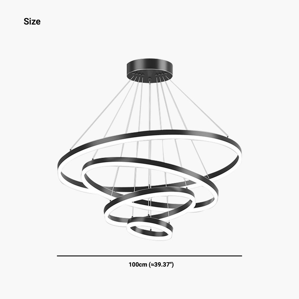 Minimalist Black LED Loop Ring Aluminum Chandelier 4 Circle Size