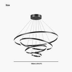 Minimalist Black LED Loop Ring Aluminum Chandelier 4 Circle Size