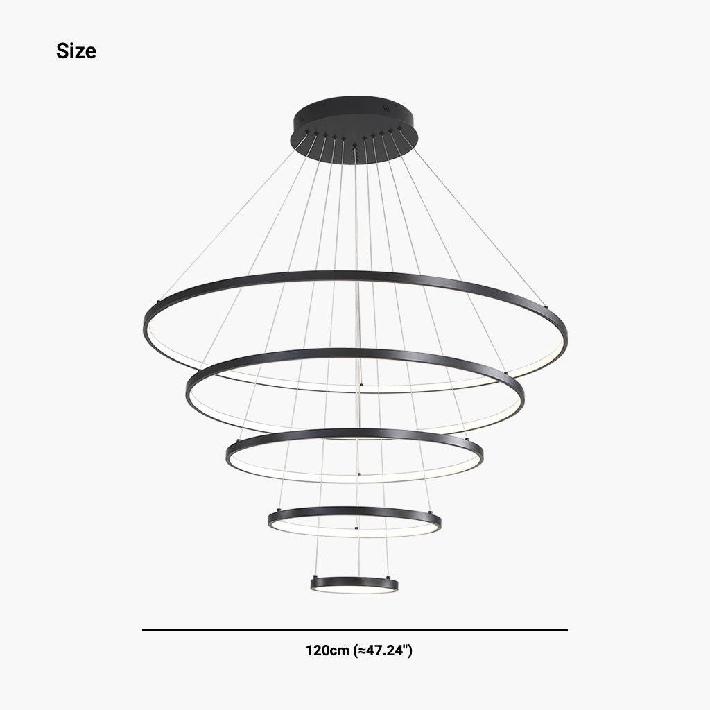 Minimalist Black LED Loop Ring Aluminum Chandelier 5 Circle Size