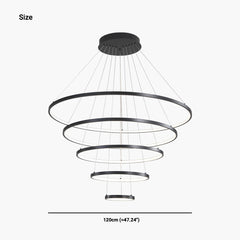 Minimalist Black LED Loop Ring Aluminum Chandelier 5 Circle Size