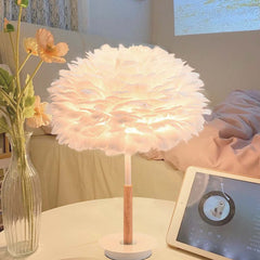 Minimalist Bloom White Feather Bedside Table Lamp Bedroom