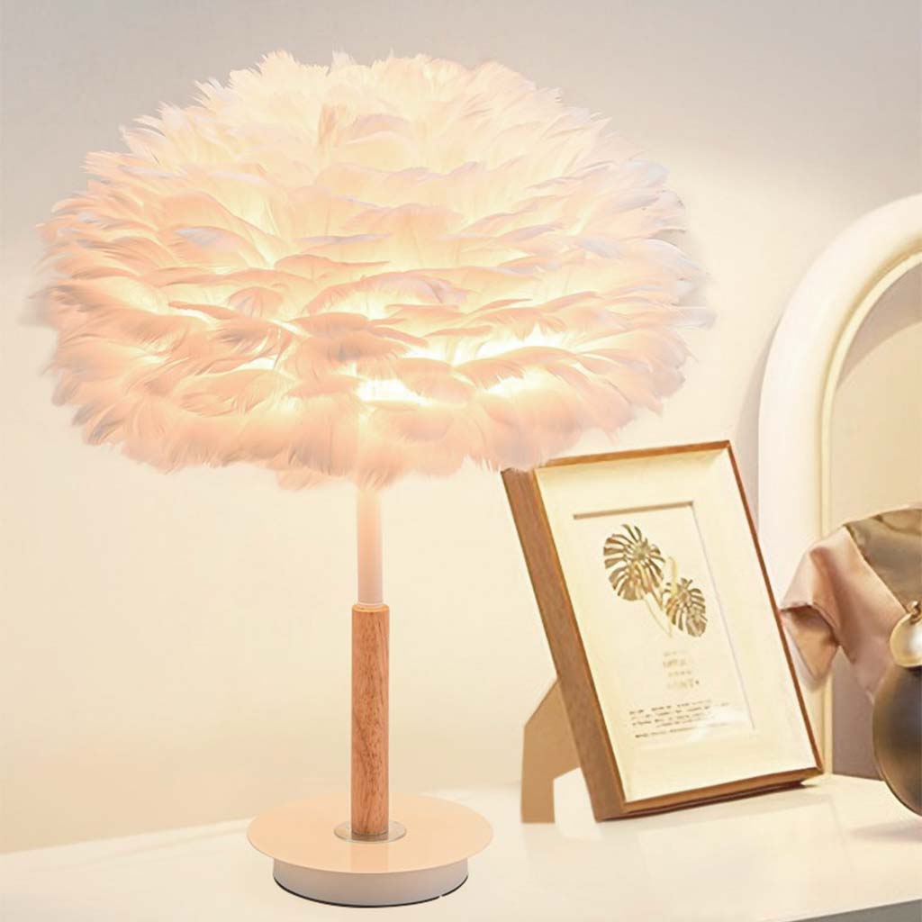 Minimalist Bloom White Feather Bedside Table Lamp Girls Room