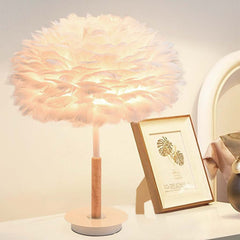Minimalist Bloom White Feather Bedside Table Lamp Girls Room