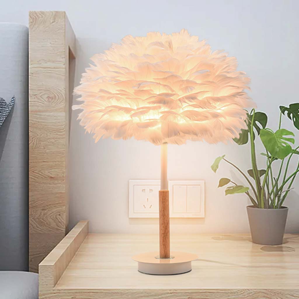 Minimalist Bloom White Feather Bedside Table Lamp Room