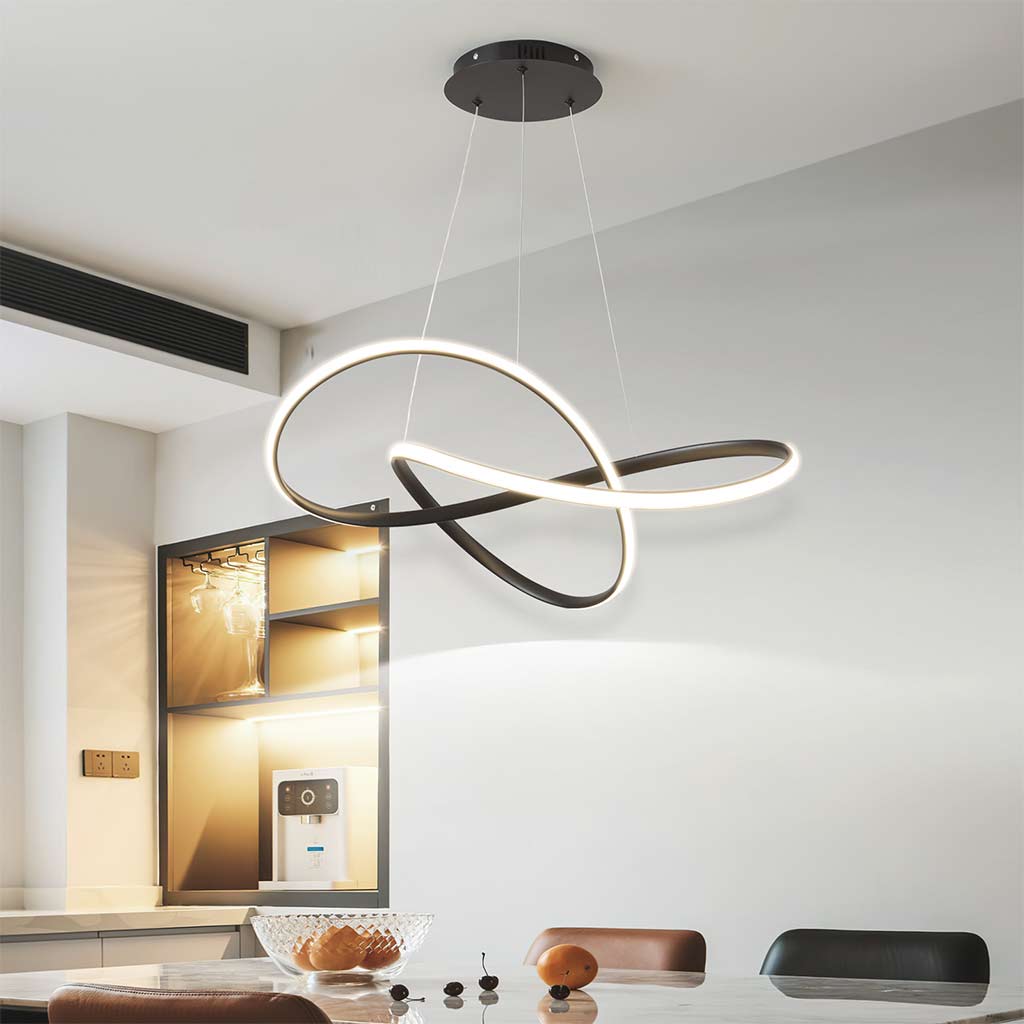 Hanging Chandelier Ceiling Light LED Twisted, Minimalist - Shade  Dia46cm*H18cm / Dia18.11x H7.09 / Black