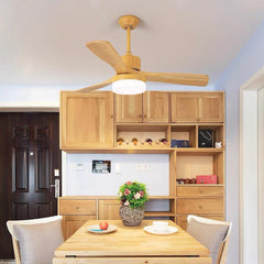 Minimalist Wood Blade Quiet Ceiling Fan with Light Dining Room Log