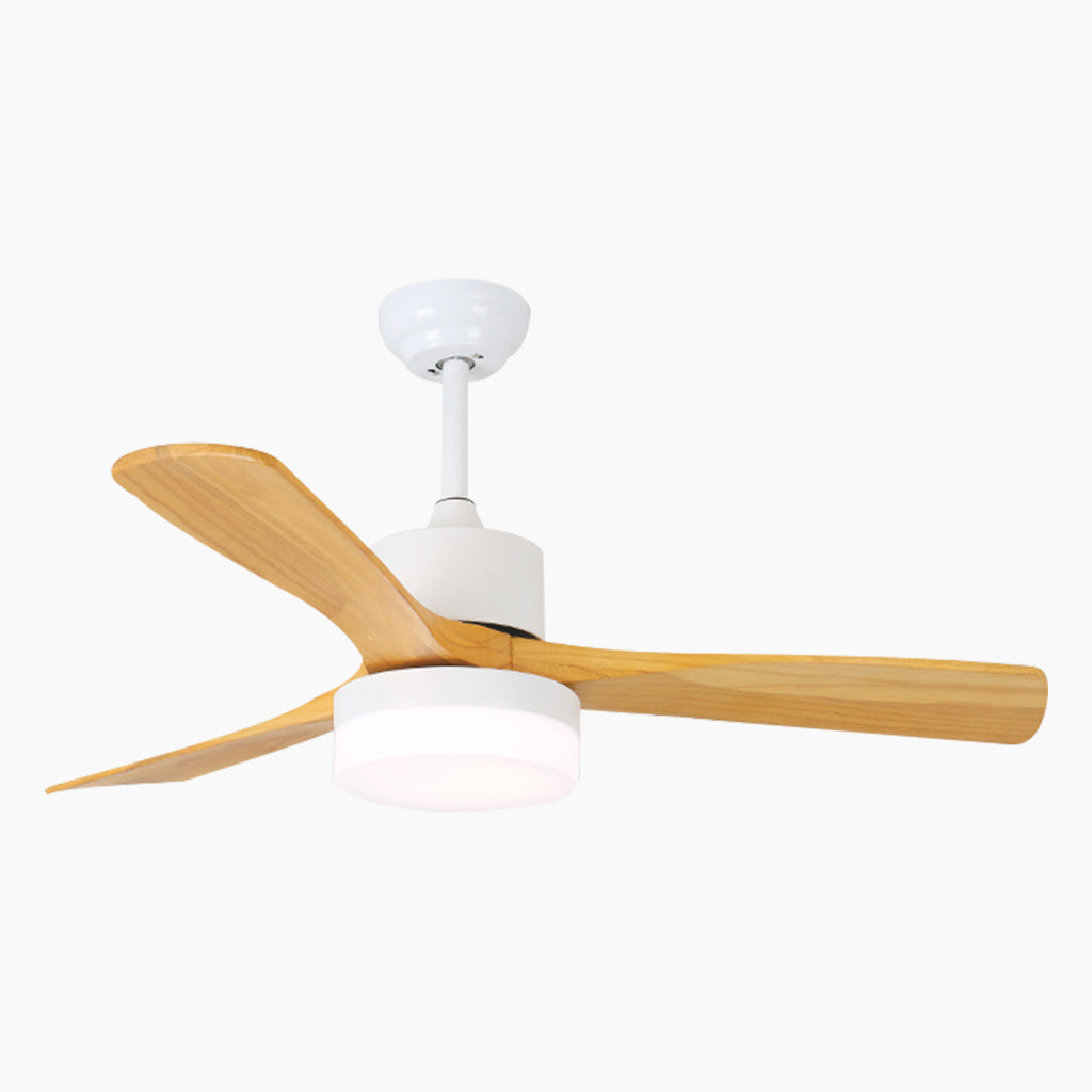 Minimalist Wood Blade Quiet Ceiling Fan with Light Main Log White