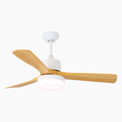 Minimalist Wood Blade Quiet Ceiling Fan with Light Main Log White