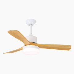 Minimalist Wood Blade Quiet Ceiling Fan with Light Main Log White
