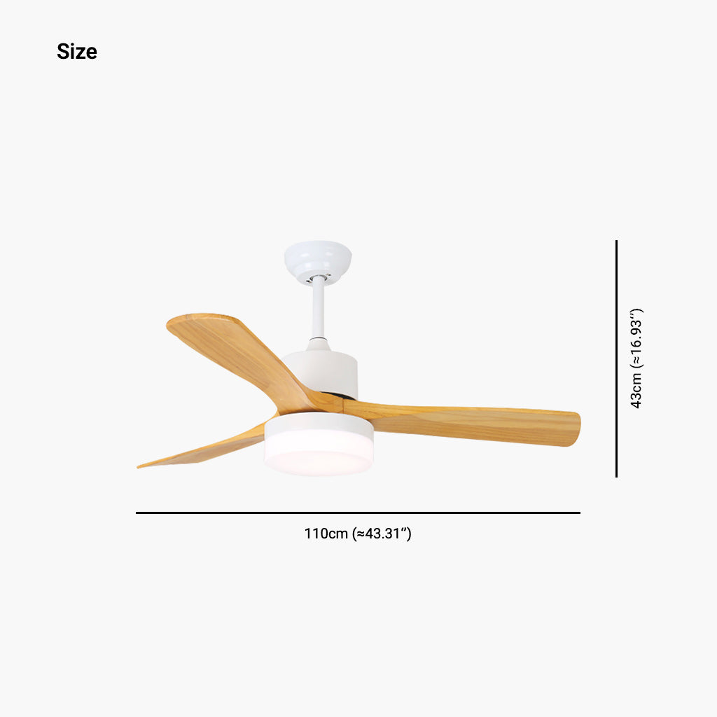 Minimalist Wood Blade Quiet Ceiling Fan with Light Size Log White