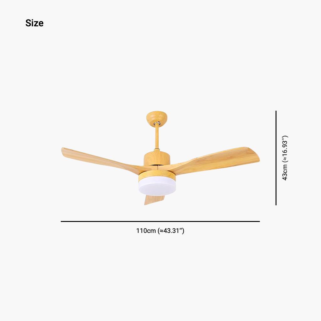 Minimalist Wood Blade Quiet Ceiling Fan with Light Size Log