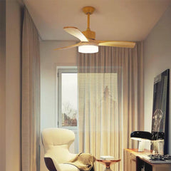 Minimalist Wood Blade Quiet Ceiling Fan with Light Room Log