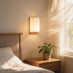 Lámpara de pared rectangular de madera minimalista para mesita de noche