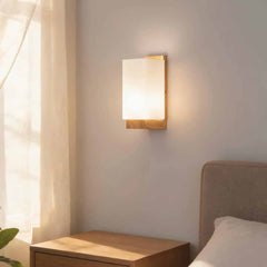 Lámpara de pared rectangular de madera minimalista para mesita de noche