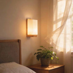 Lámpara de pared rectangular de madera minimalista para mesita de noche