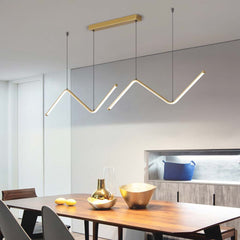 Modern Adjustable Wave Line Gold LED Pendant Light Dining Room