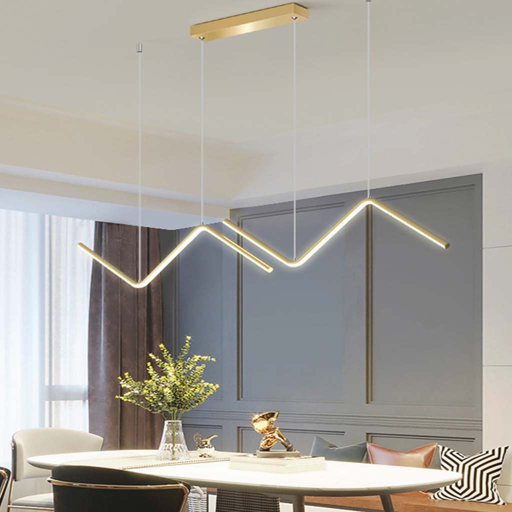 Modern Adjustable Wave Line Gold LED Pendant Light Restaurant