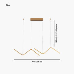Modern Adjustable Wave Line Gold LED Pendant Light Size