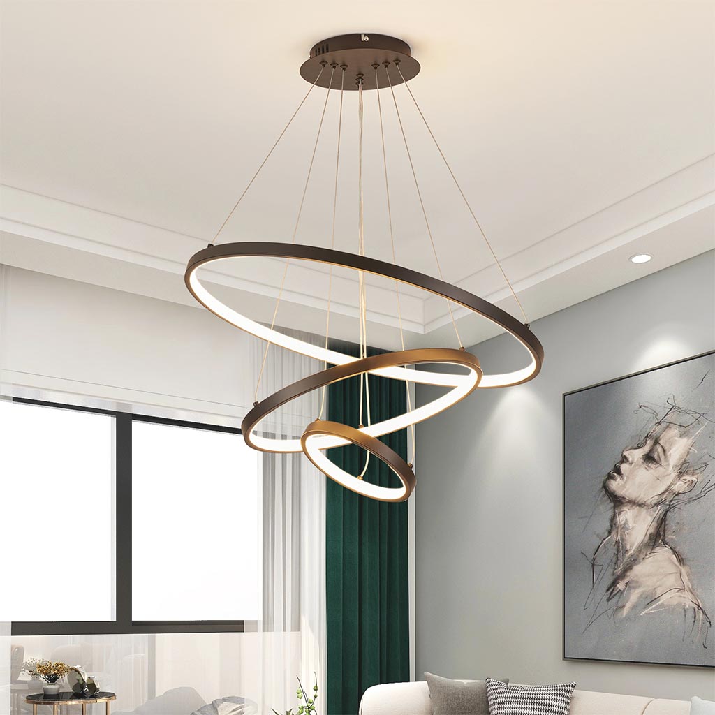 Modern Aluminum 3 Ring Circular Gold Chandelier Living Room Black White