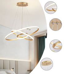 Modern Aluminum 3 Ring Circular Gold Chandelier Room Detail