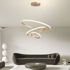 Modern Aluminum 3 Ring Circular Gold Chandelier Living Room