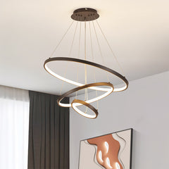 Modern Aluminum 3 Ring Circular Gold Chandelier Room Black White