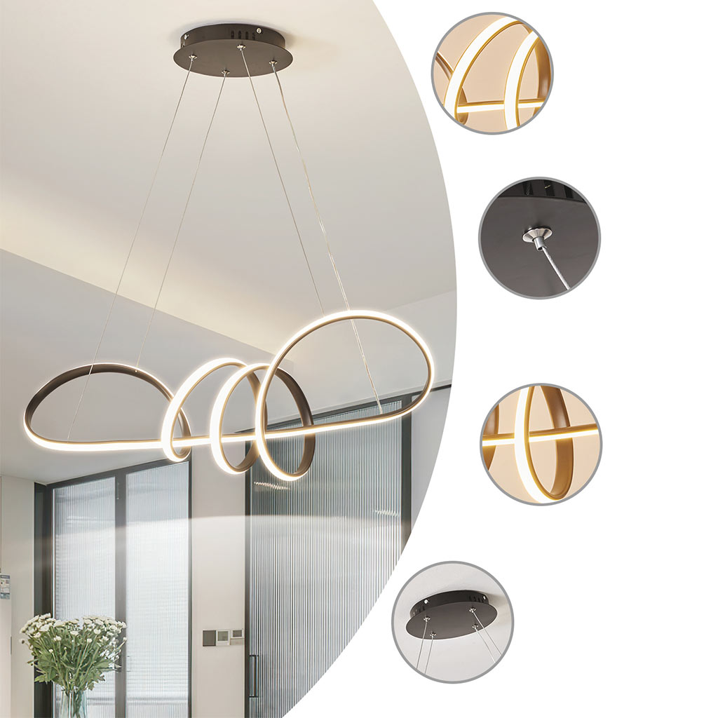 Modern Artistic Aluminum Linear Curved Chandelier Detail
