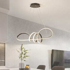 Modern Artistic Aluminum Linear Curved Chandelier Dining Room Black