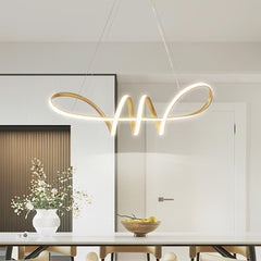 Modern Artistic Aluminum Linear Curved Chandelier Dining Room Gold