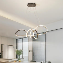 Modern Artistic Aluminum Linear Curved Chandelier Kitchen Island Black