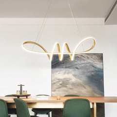 Modern Artistic Aluminum Linear Curved Chandelier Meeting Room Gold