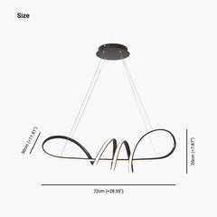 Modern Artistic Aluminum Linear Curved Chandelier Size