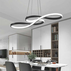 Modern Artistic Metal Curved LED Chandelier Dining Room Black