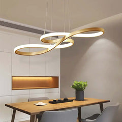 Modern Artistic Metal Curved LED Chandelier Dining Room Gold