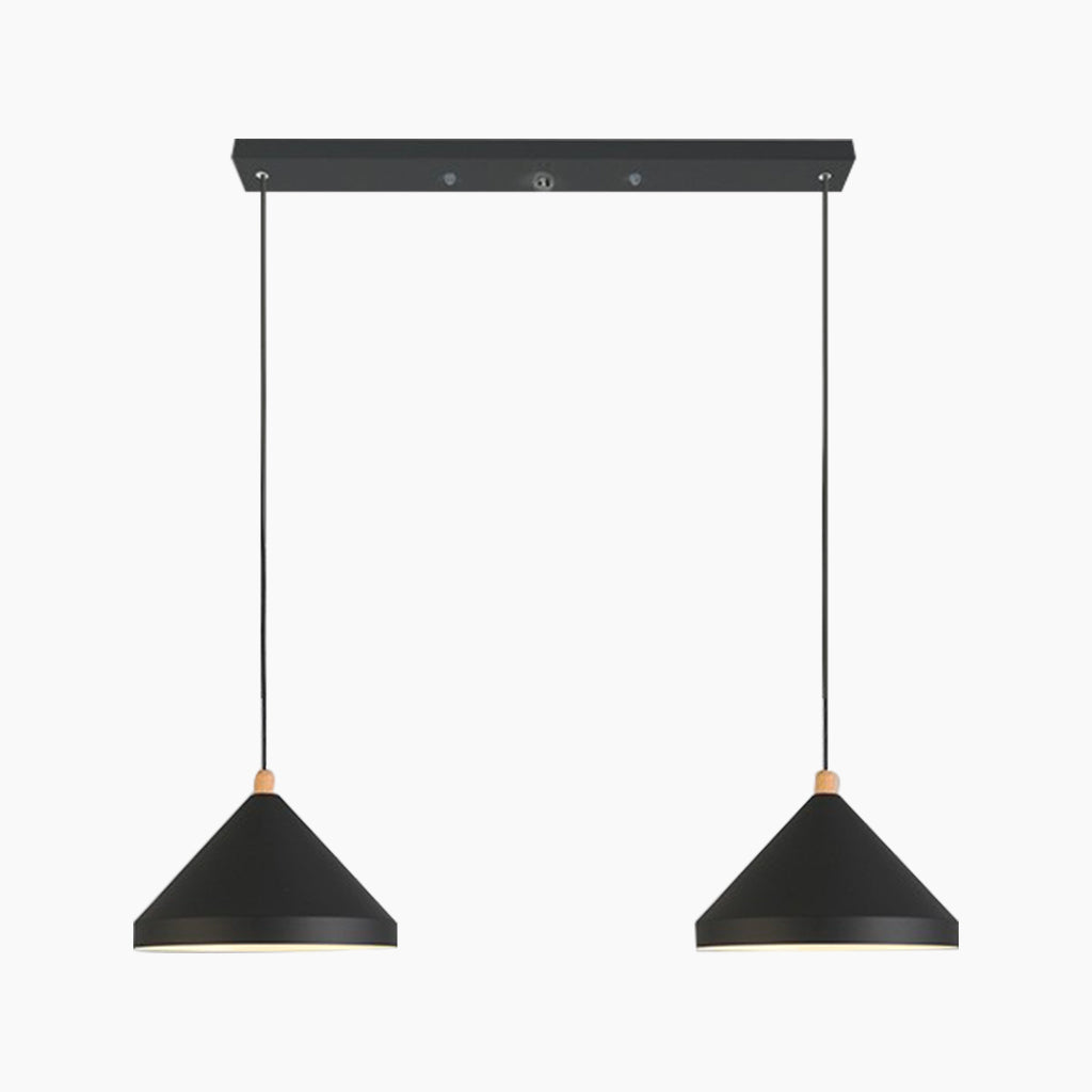 Modern Cone String Pendant Light Black 2 Lights