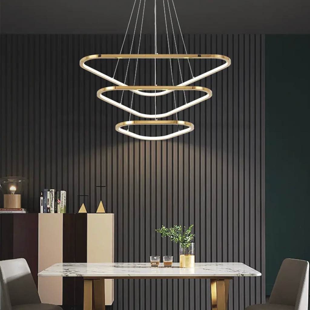 Modern Dimmable Stainless Steel Triangle LED Chandelier 3 Dining Room