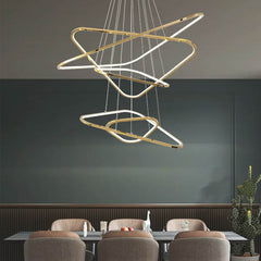 Modern Dimmable Stainless Steel Triangle LED Chandelier 5 Dining Room