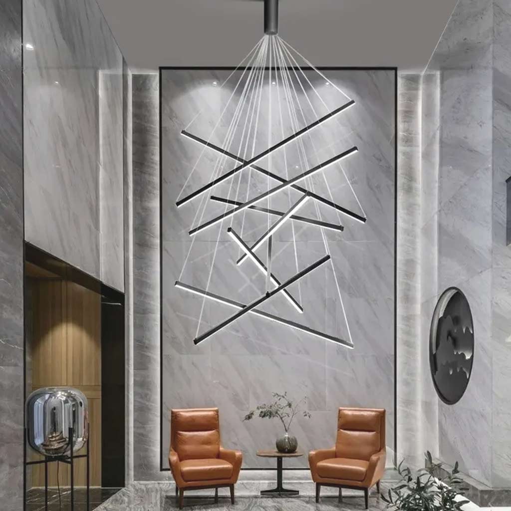 Modern High Ceiling Lobby Stair Cross Chandelier Lobby