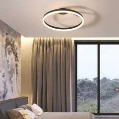 Modern Iron Round Ring Semi Flush Ceiling Light Bed Black