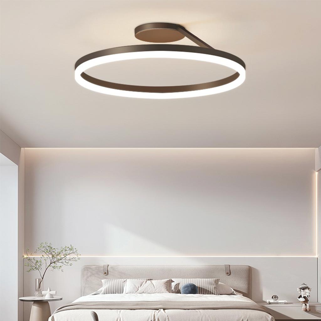 Modern Iron Round Ring Semi Flush Ceiling Light Black Bedroom