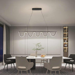Modern Linear Wavy Pendant Light Black Dining Room