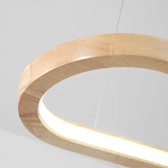 Modern Minimalist Oval Linear LED Wood Chandelier Detail Wood