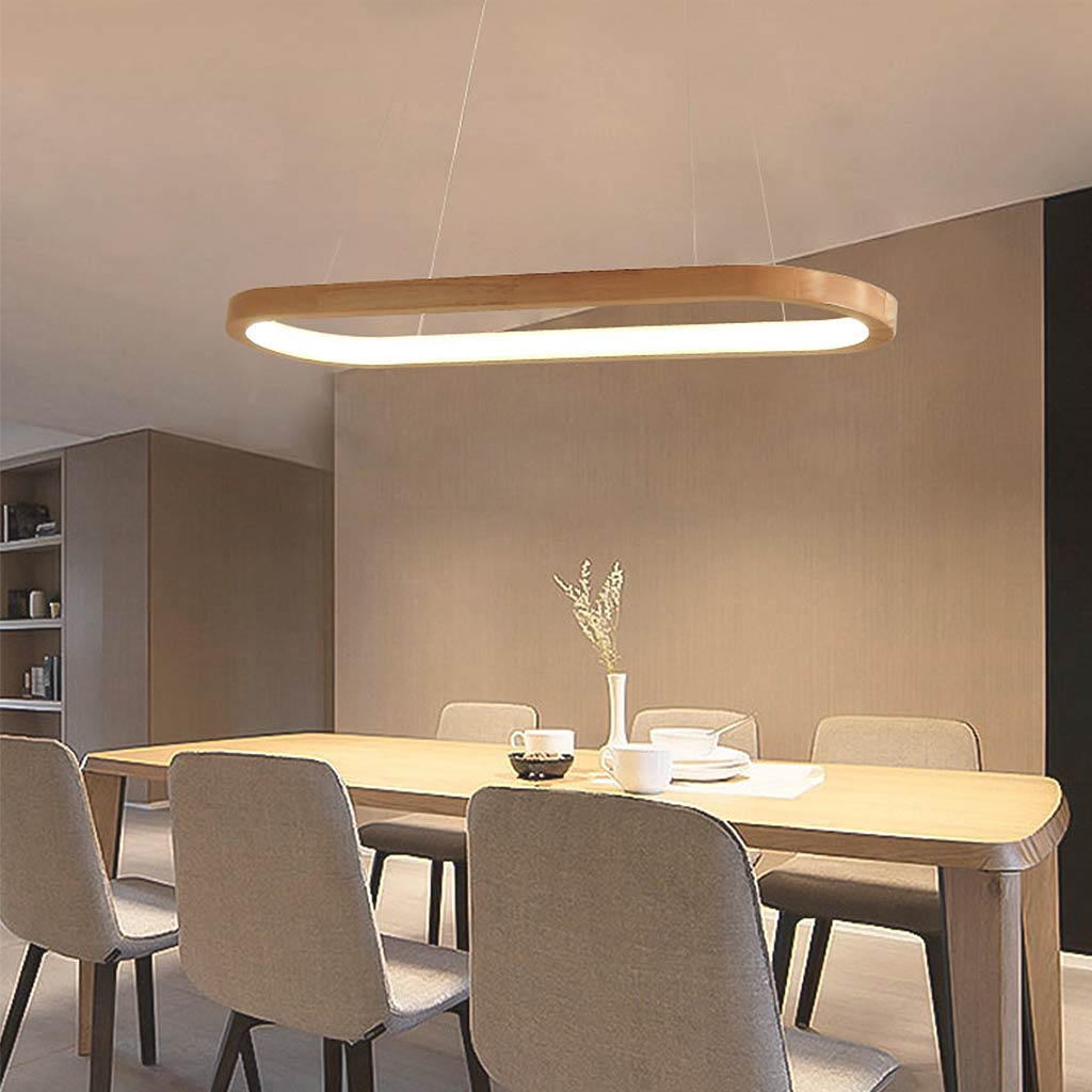 Pendant Light Chandelier Modern Minimalist Oval Linear for Dining Room, Wood Shade L60cm*W20cm x (33W)