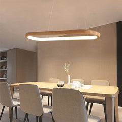 Modern Minimalist Oval Linear LED Wood Chandelier Dining Room