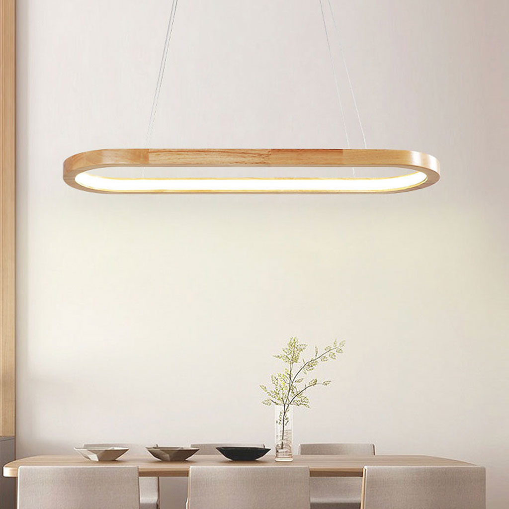 Modern Minimalist Oval Linear LED Wood Chandelier Dining Space