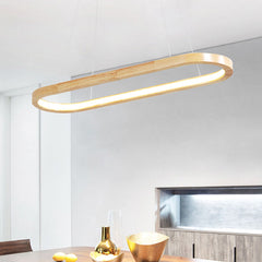 Modern Minimalist Oval Linear LED Wood Chandelier Room