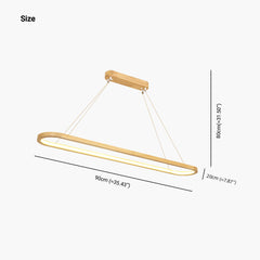 Modern Minimalist Oval Linear LED Wood Chandelier Size 90cm